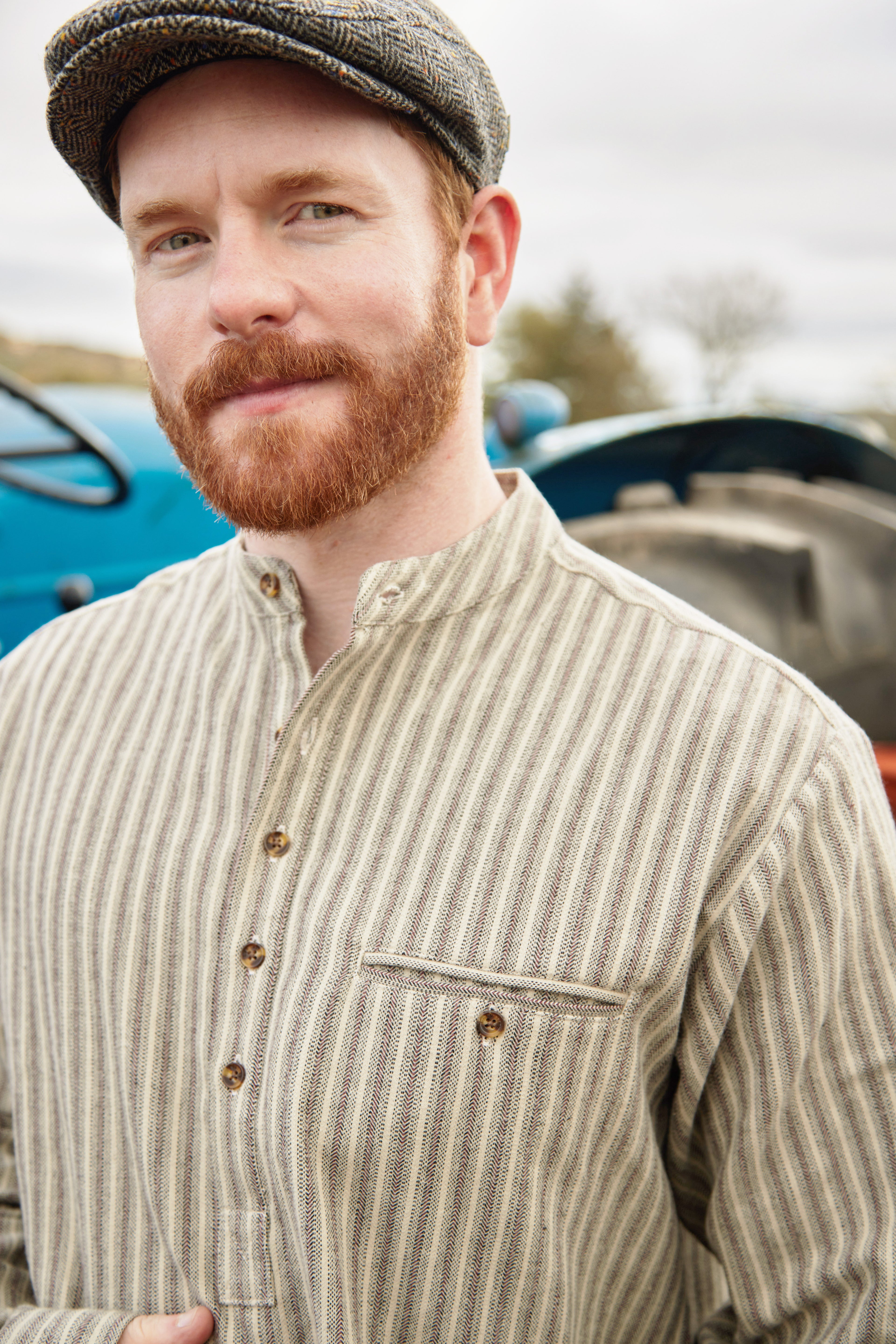 Flanell Grandfather Shirt mit Stehkragen