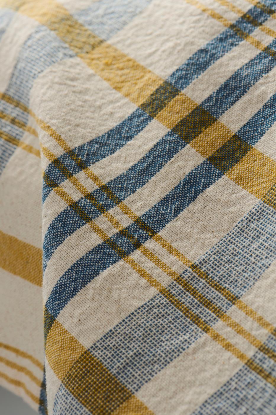 Geschirrtuch Mikkel natur mit blauen und mustard Streifen