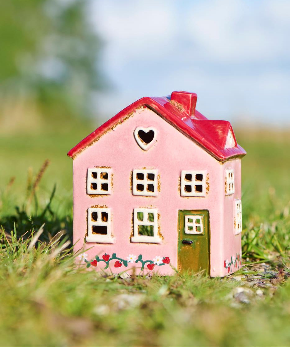 Teelichthaus Ebeltoft grüne Tür Erdbeerranke