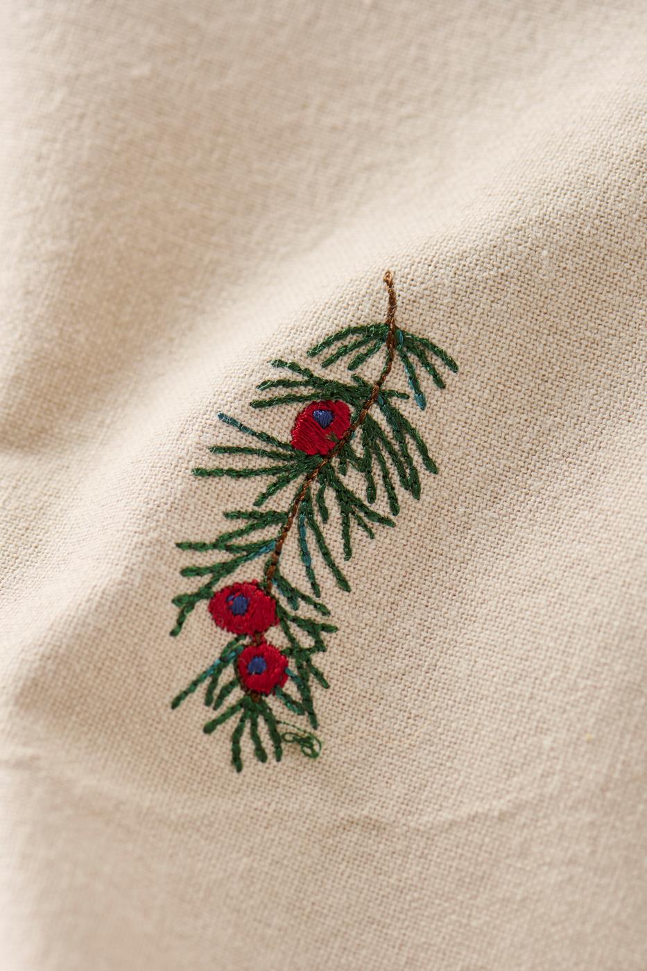 Stoffserviette Tradition Zweig mit roten Beeren leinenfarbig