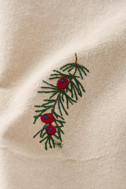 Stoffserviette Tradition Zweig mit roten Beeren leinenfarbig