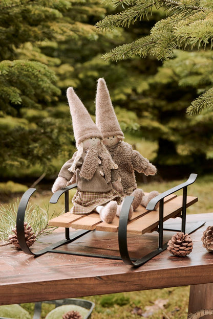 Dekoschlitten schwarz mit Holzsitz