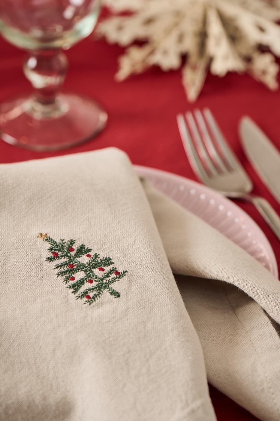 Stoffserviette Tradition mit Tannenbaum leinenfarbig