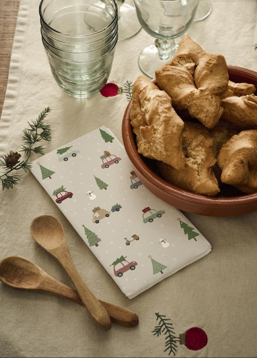 Serviette Autos und Weihnachtsbäume