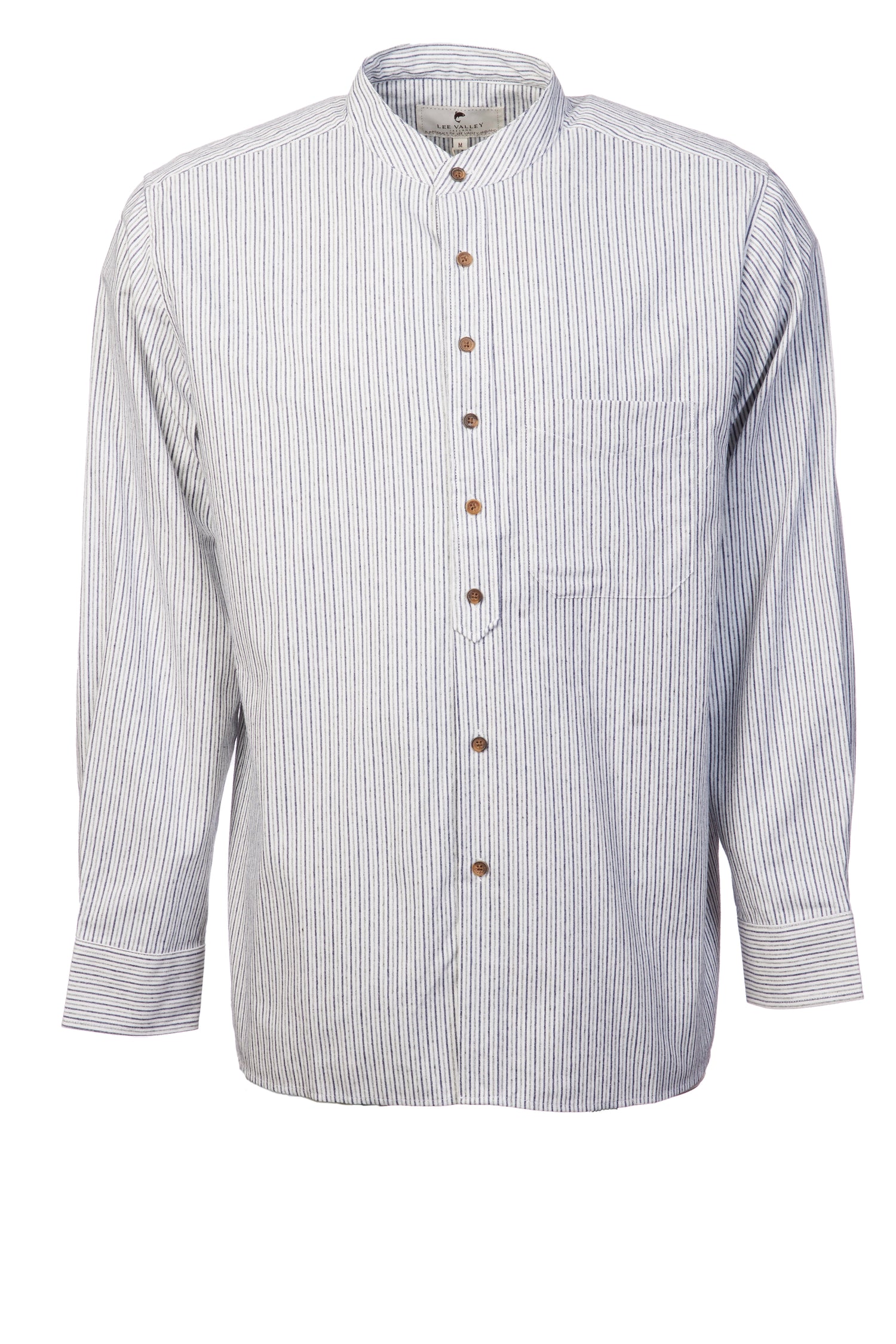 Vintage Grandfather Shirt mit Stehkragen Navy Weiß gestreift