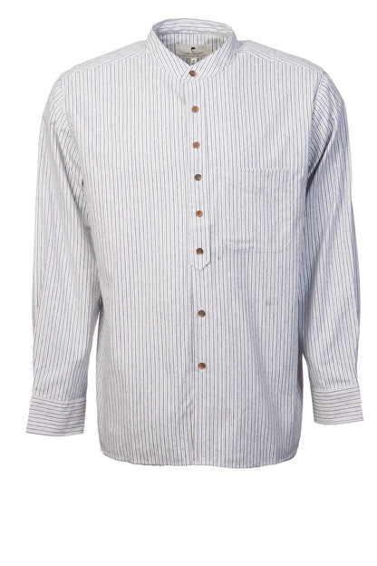 Vintage Grandfather Shirt mit Stehkragen Navy Weiß gestreift