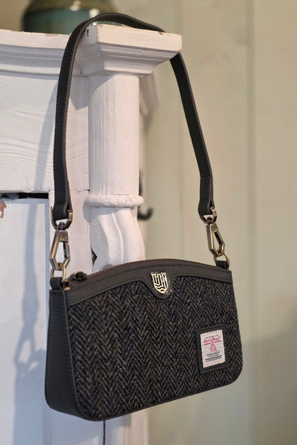 The Ailsa Leather -  Black and Grey Herringbone