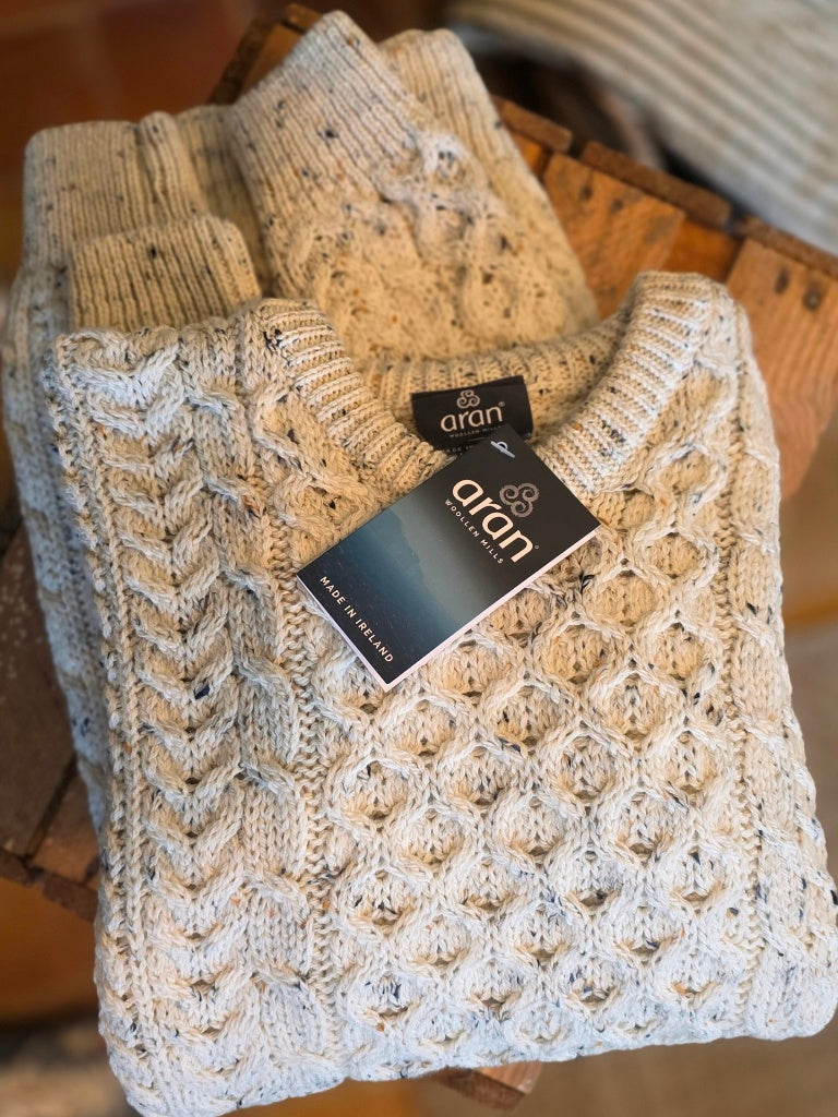 Traditioneller Aran Pullover – Unisex - 100% Merinowolle
