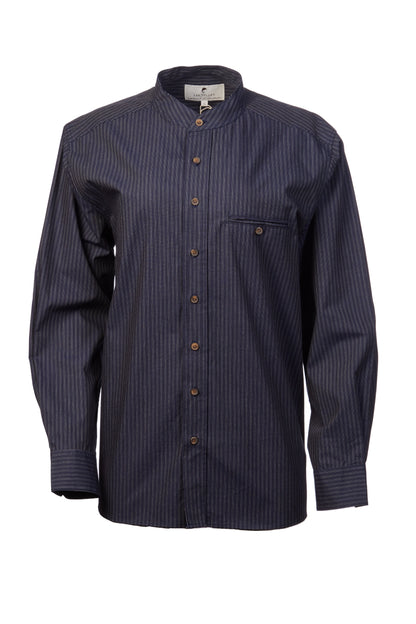 Comfort Cotton Grandfather Shirt mit Stehkragen Navy Weiß gestreift