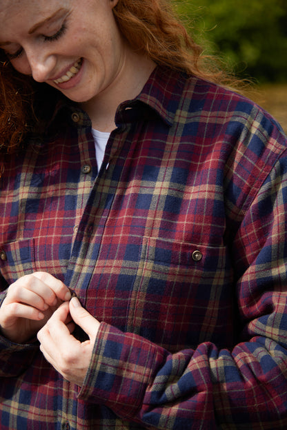 Flanellhemd mit Fleecefutter – Maroon/Navy kariert