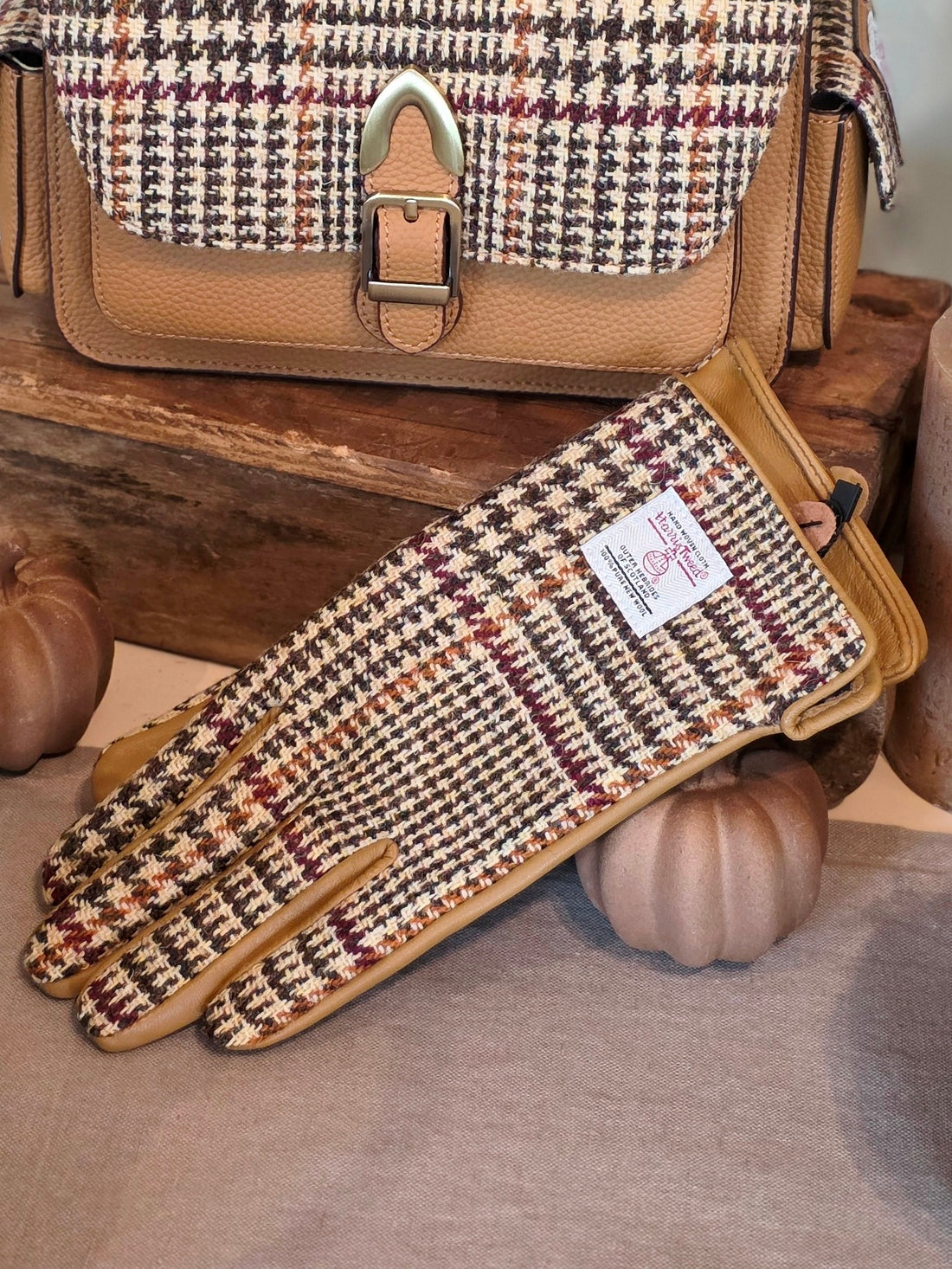 Damenhandschuhe Beige Dogtooth