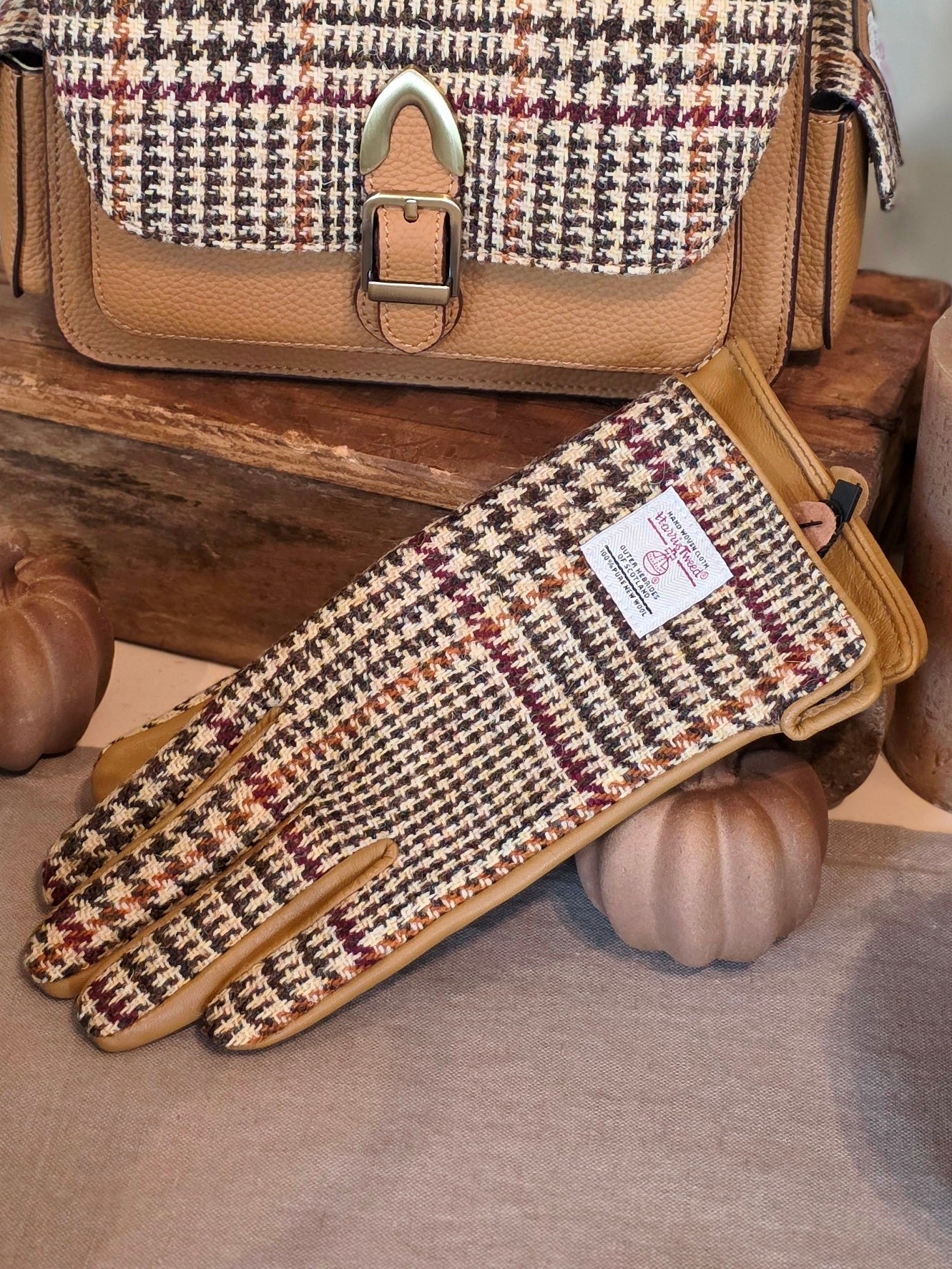 Damenhandschuhe Beige Dogtooth