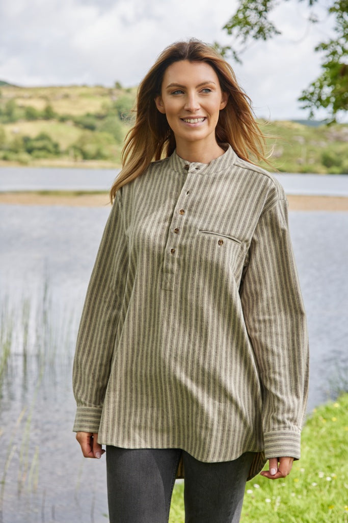 Flanell Grandfather Shirt mit Stehkragen