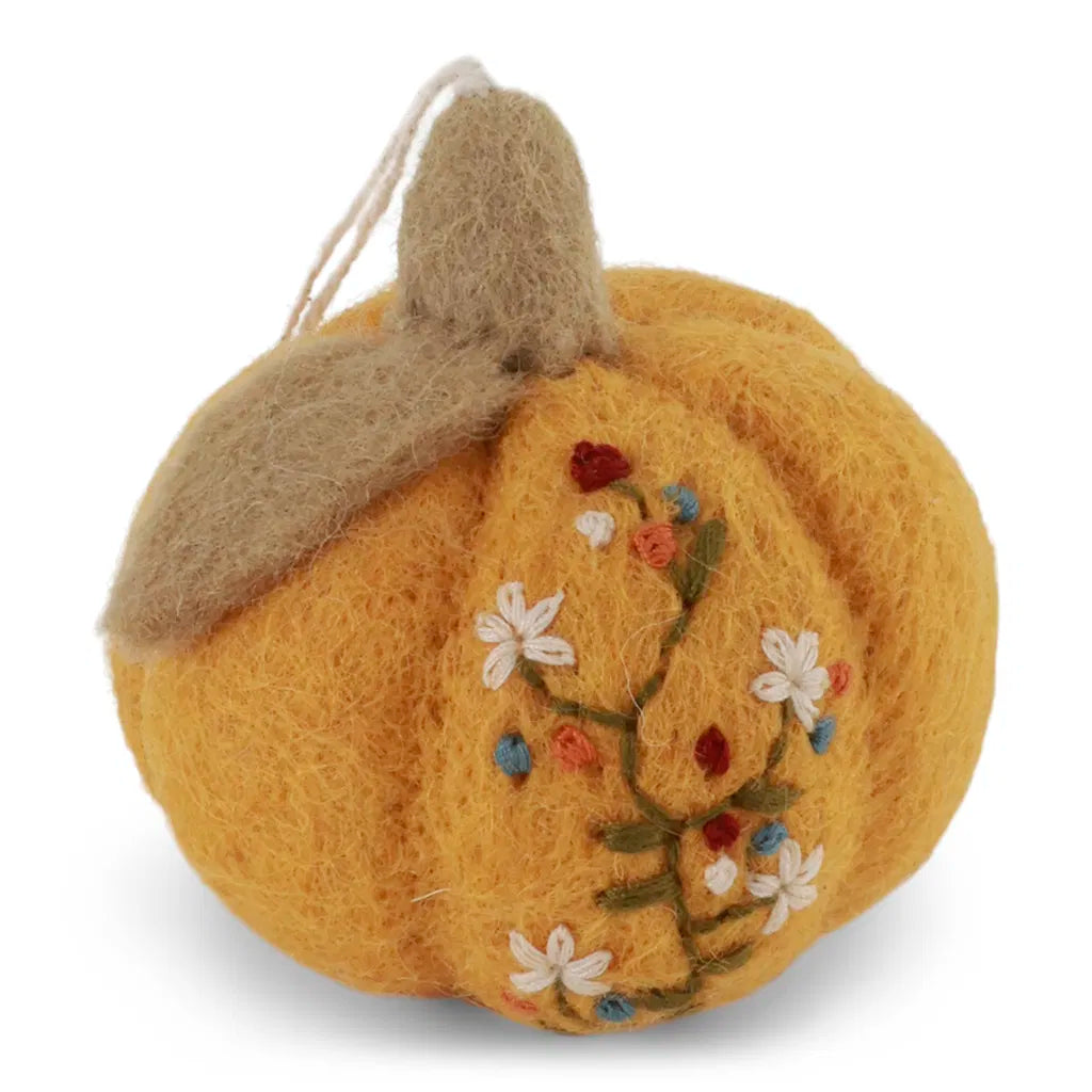 Kürbis mit Stickerei Orange-gelb