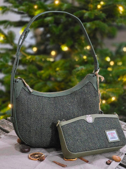 The Ailsa Leather - Dark Green Herringbone