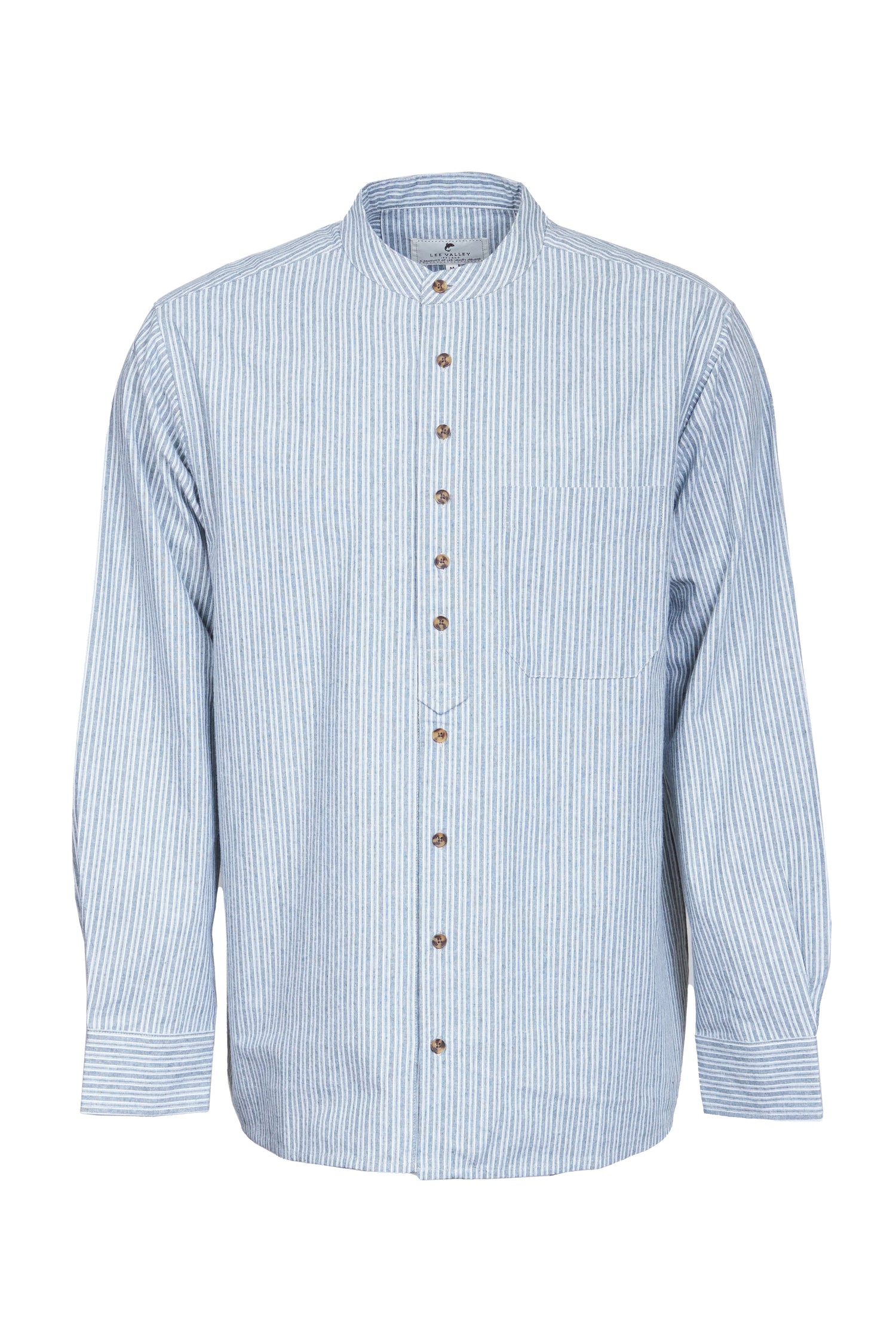 Vintage Grandfather Shirt mit Stehkragen Elfenbein Nadelstreifen