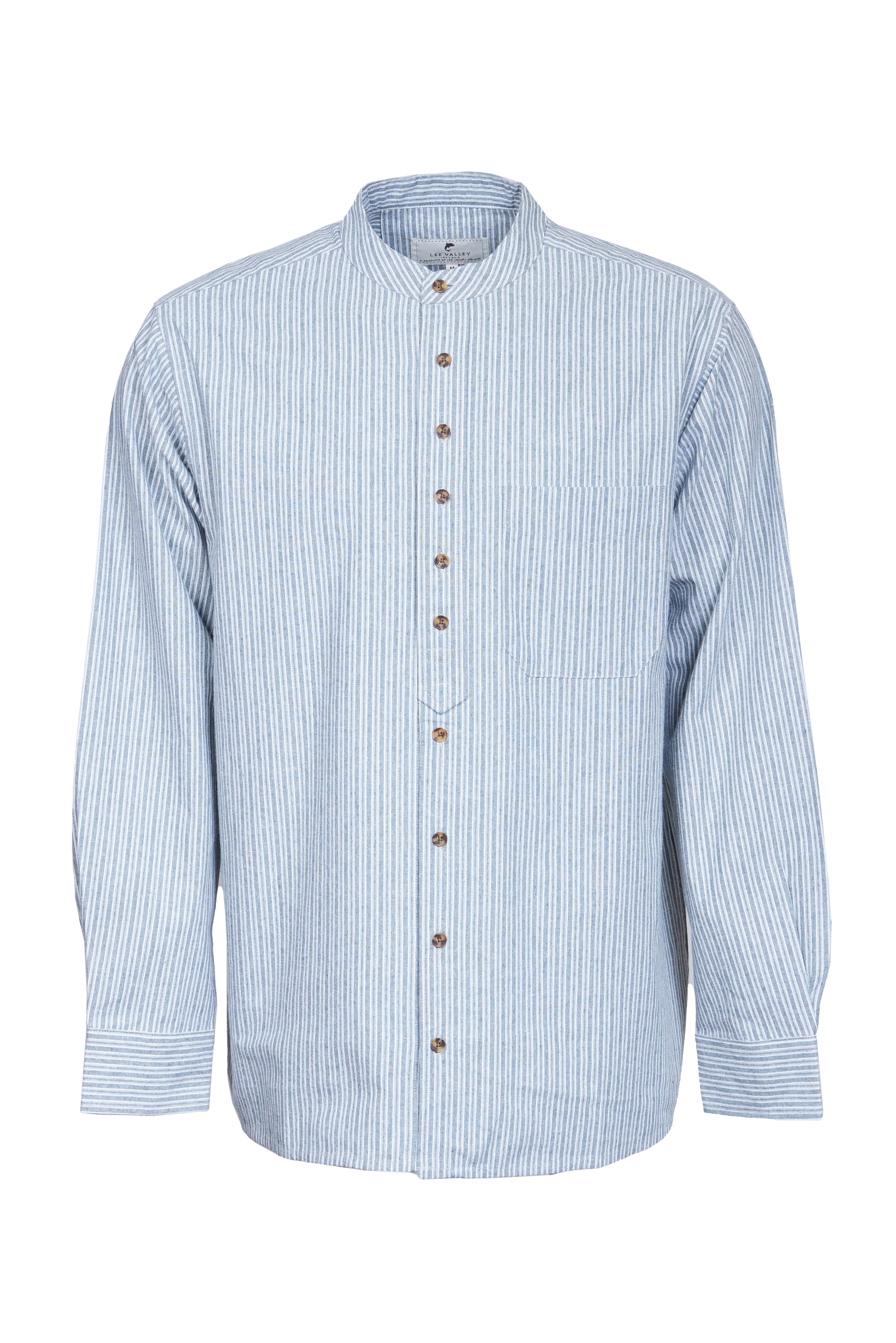 Vintage Grandfather Shirt mit Stehkragen Elfenbein Nadelstreifen