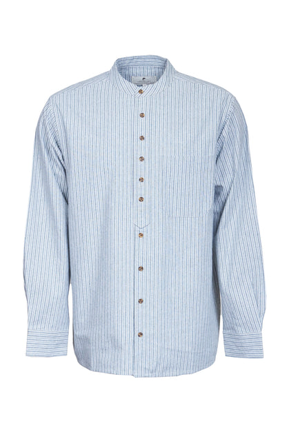Vintage Grandfather Shirt mit Stehkragen Elfenbein Nadelstreifen