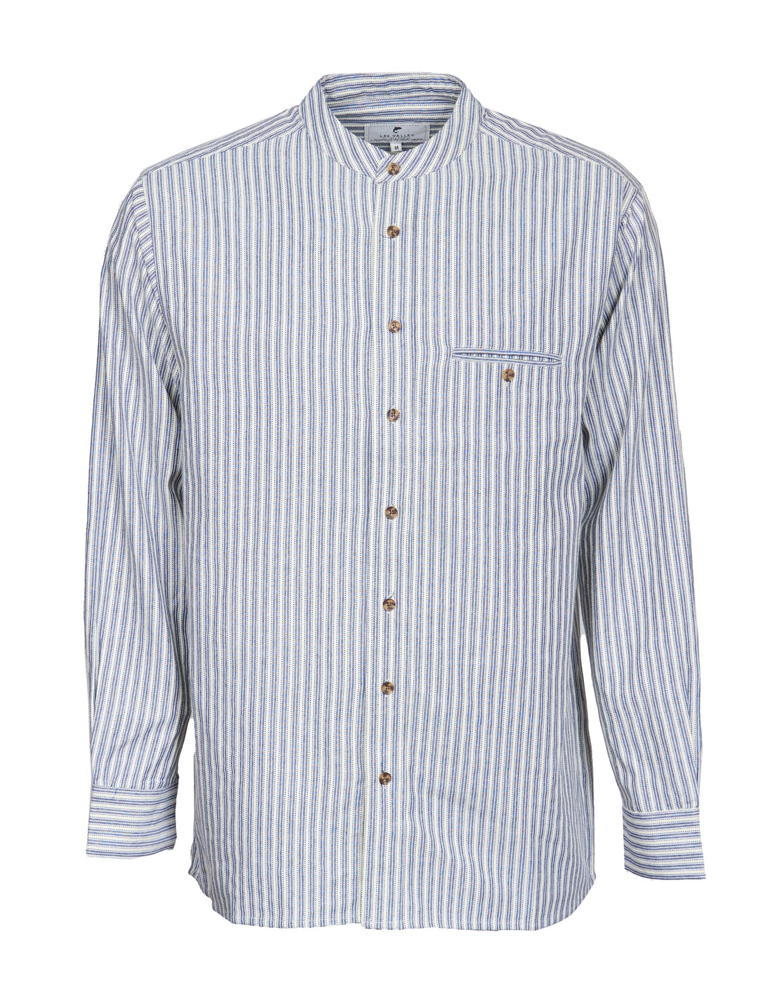 Comfort Cotton Grandfather Shirt mit Stehkragen Navy Ecru gestreift