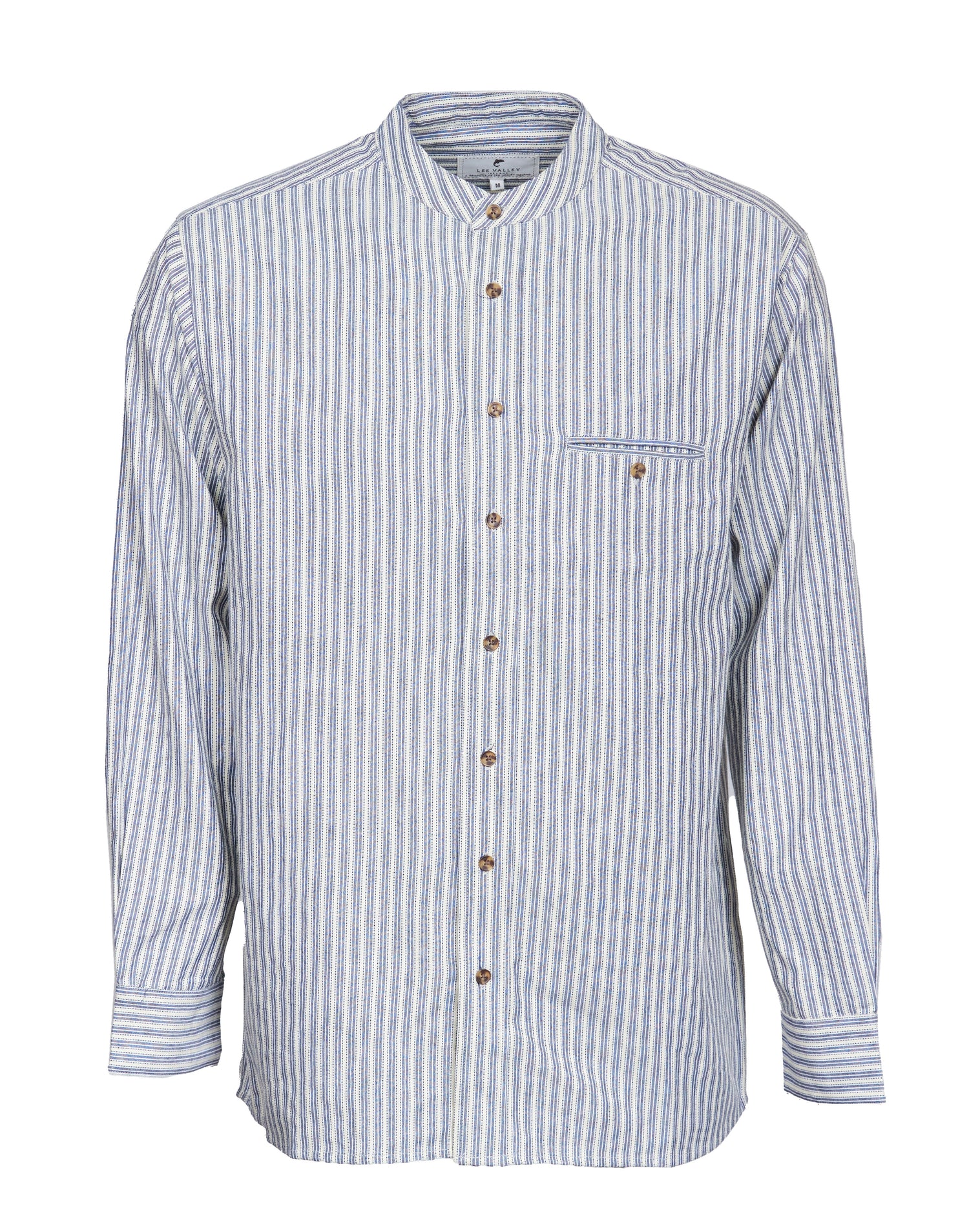 Comfort Cotton Grandfather Shirt mit Stehkragen Navy Ecru gestreift