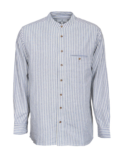 Comfort Cotton Grandfather Shirt mit Stehkragen Navy Ecru gestreift