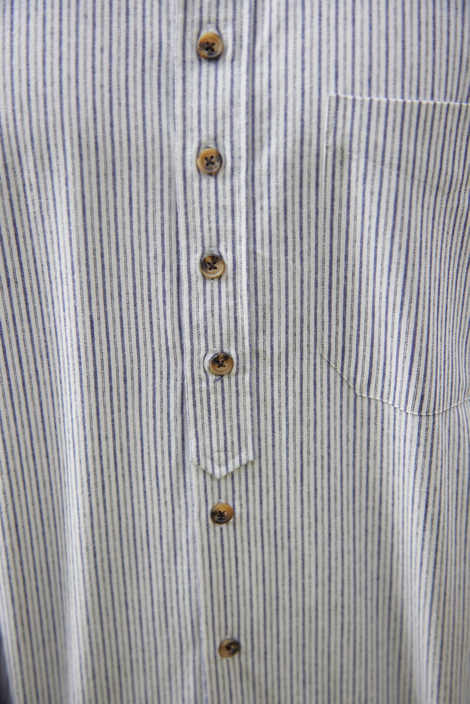 Vintage Grandfather Shirt mit Stehkragen Navy Weiß gestreift
