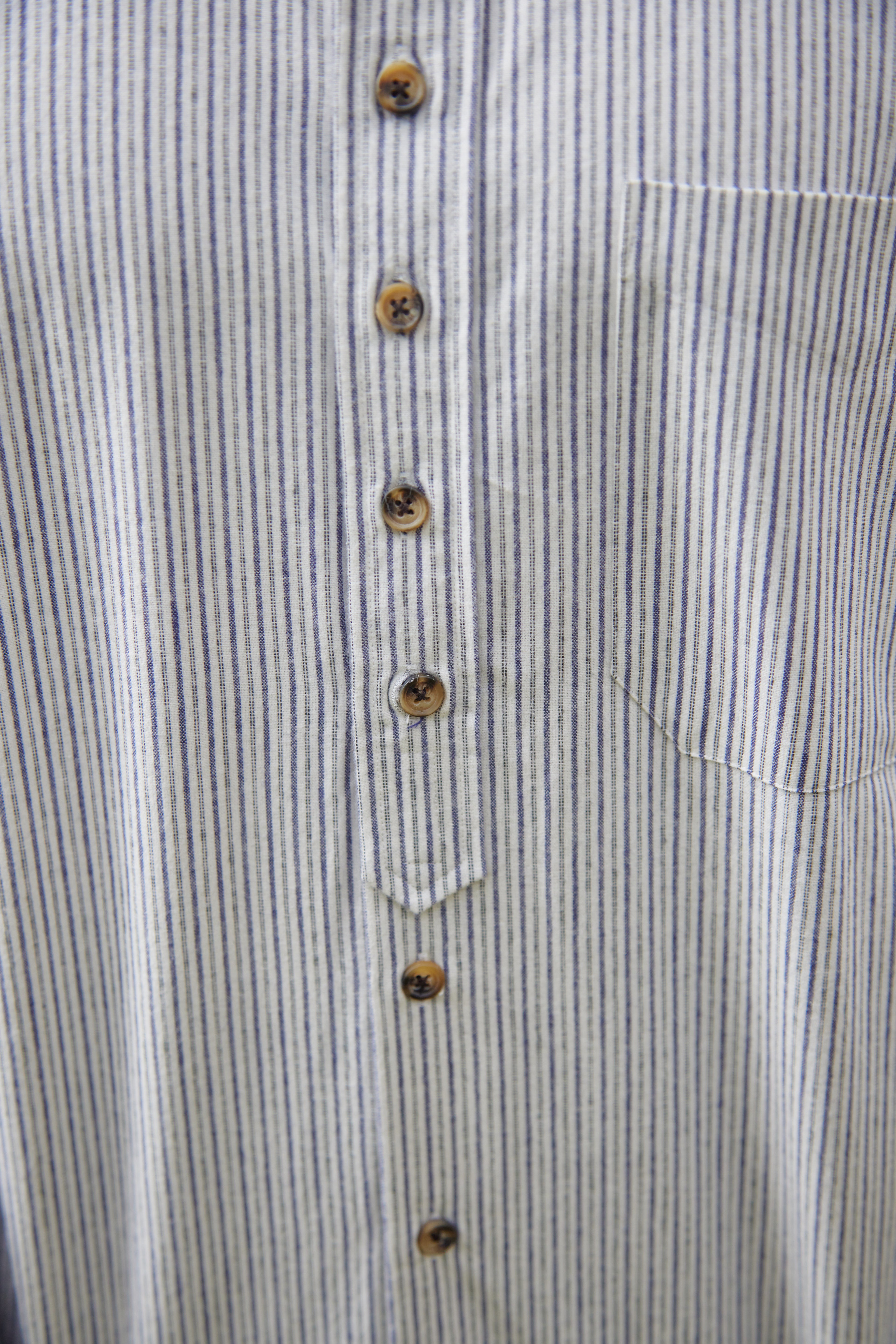 Vintage Grandfather Shirt mit Stehkragen Navy Weiß gestreift