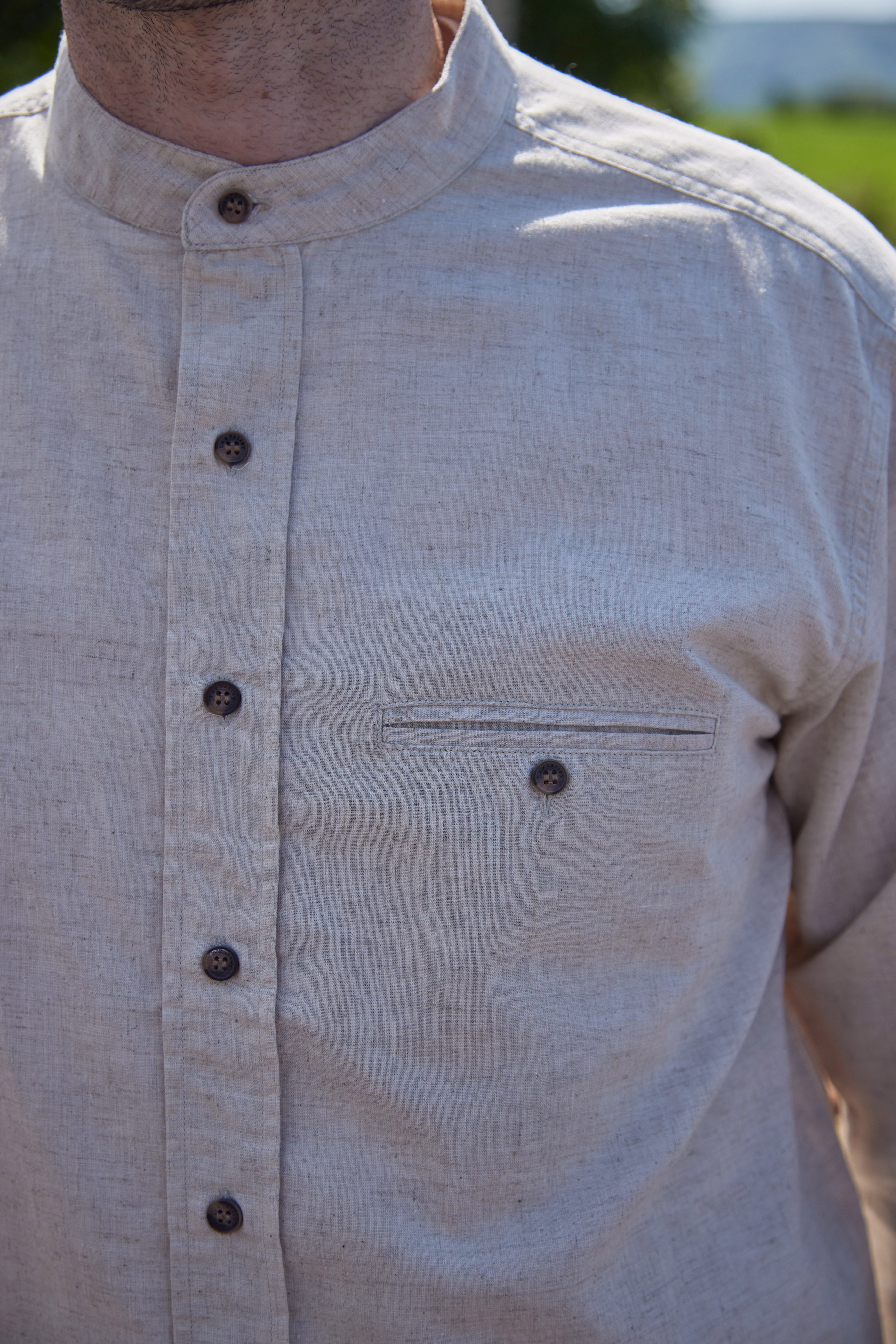 Leinenhemd mit Stehkragen Natural Beige