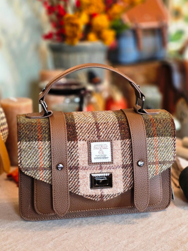 The Medium Leather Satchel Chestnut Tartan