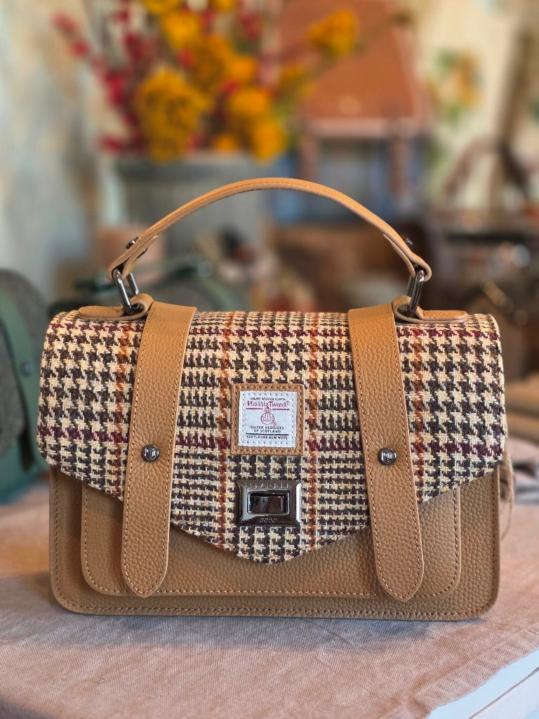 The Leather Medium Satchel Beige Dogtooth