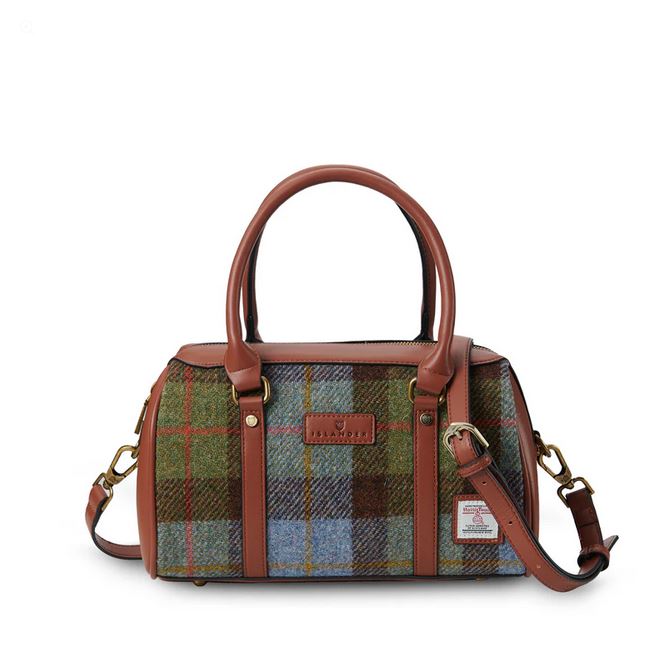 The Medium Duffel Bag Chestnut and Blue Tartan