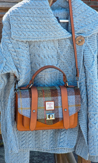 The Medium Satchel Chestnut and Blue Tartan