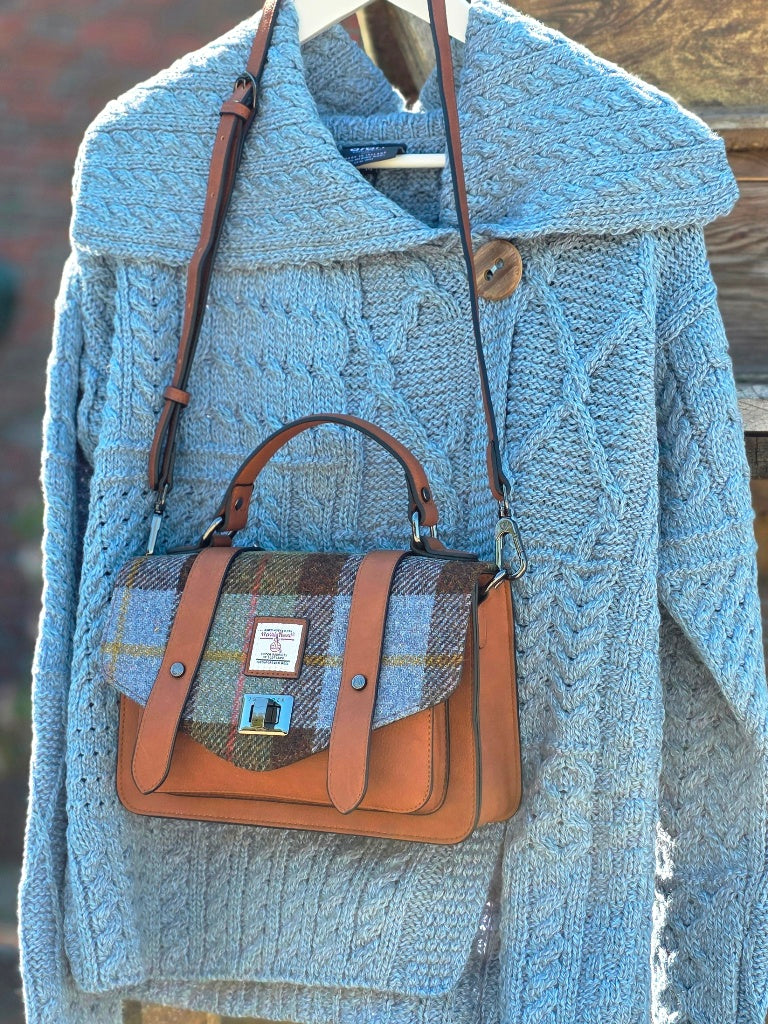 The Medium Satchel Chestnut and Blue Tartan