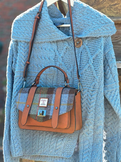 The Medium Satchel Chestnut and Blue Tartan