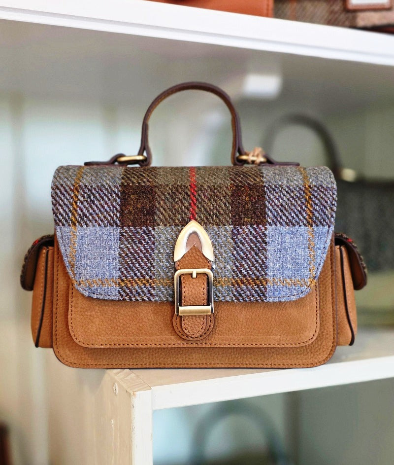 The Melrose Crossbody Chestnut Blue Tartan