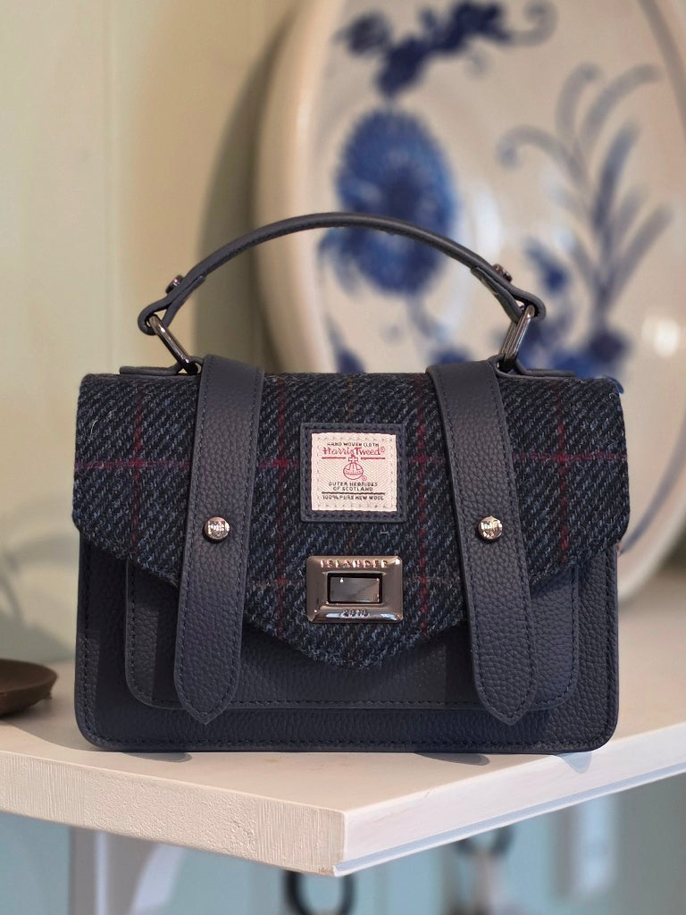 The Leather Mini Satchel Navy Over-Check
