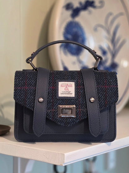 The Leather Mini Satchel Navy Over-Check