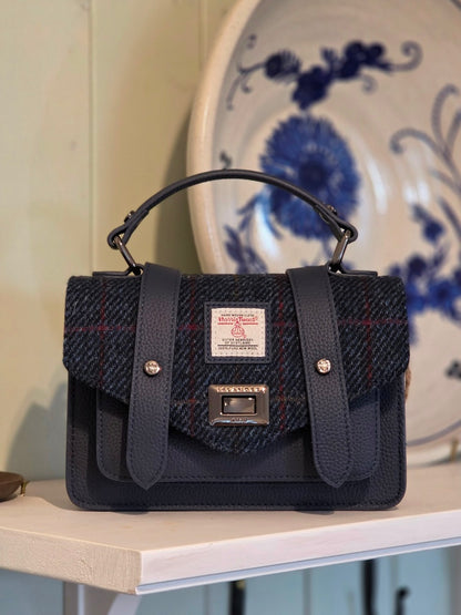 The Leather Mini Satchel Navy Over-Check