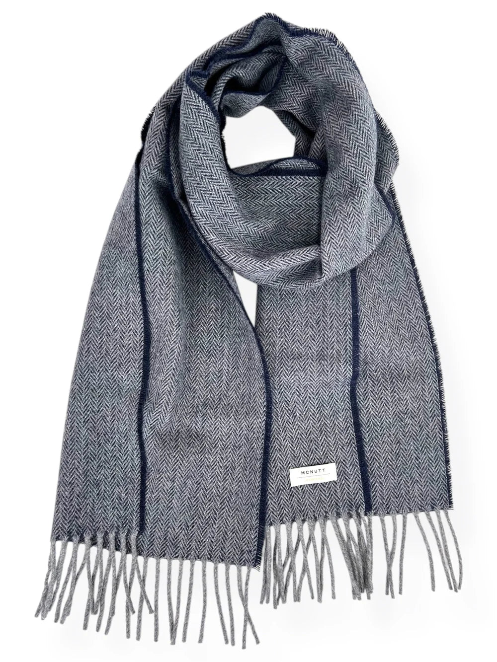 Merino Lambswool Schal Classic Navy &amp; Grey Herringbone