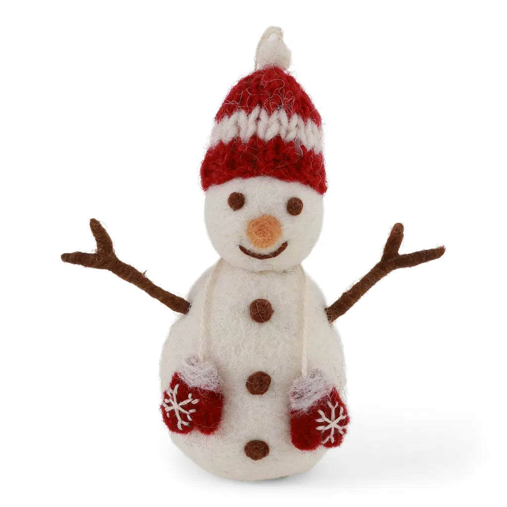 Schneemann mit roter Mütze und Handschuhen