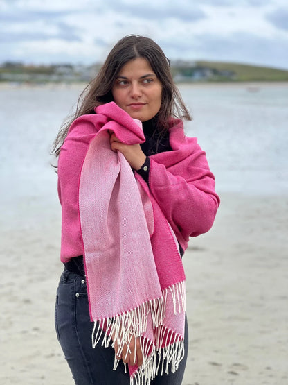 Merino Lambswool Stola Raspberry Rose Reversible