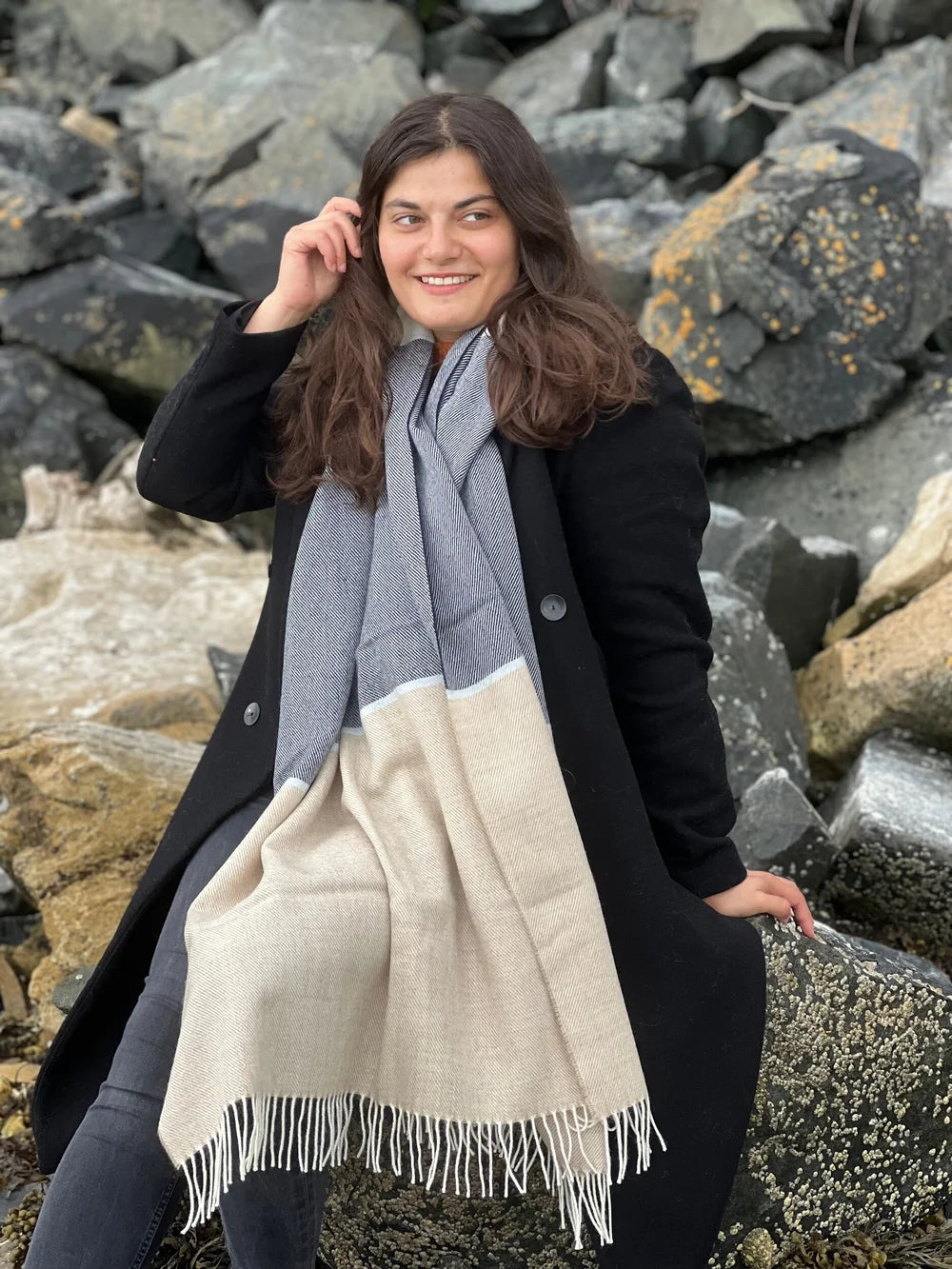 Merino Lambswool Stola Basswood &amp; Smoke Stripe