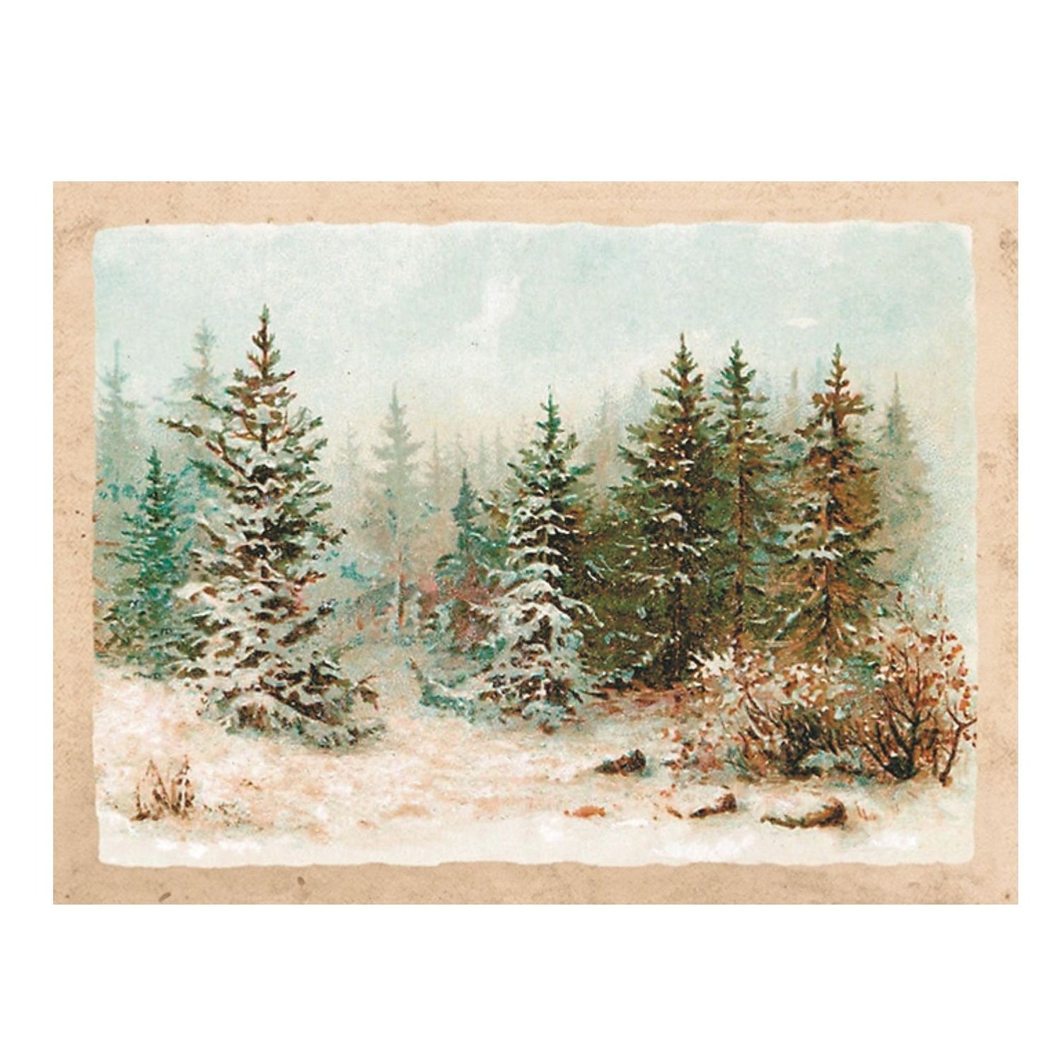 Vintage Druck Verschneiter Tannenwald 18 x 24 cm