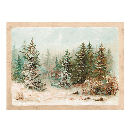 Vintage Druck Verschneiter Tannenwald 18 x 24 cm