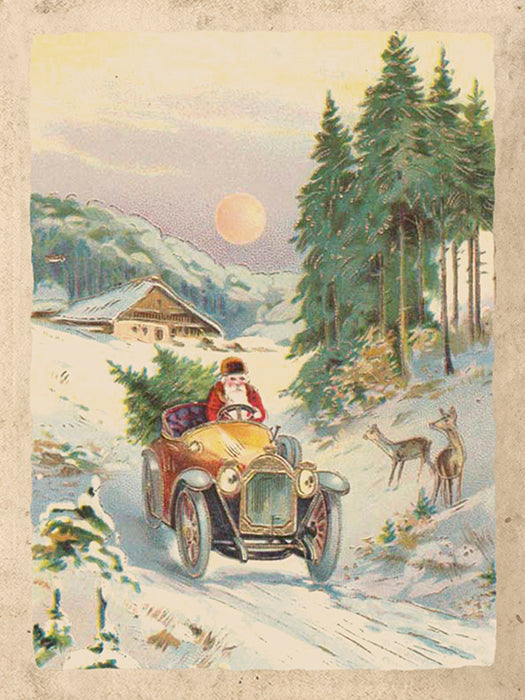 Vintage Druck Weihnachtswald - Weihnachtsmann 18 x 24 cm